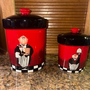 Certified International Red and Black Chef Storage Canisters
